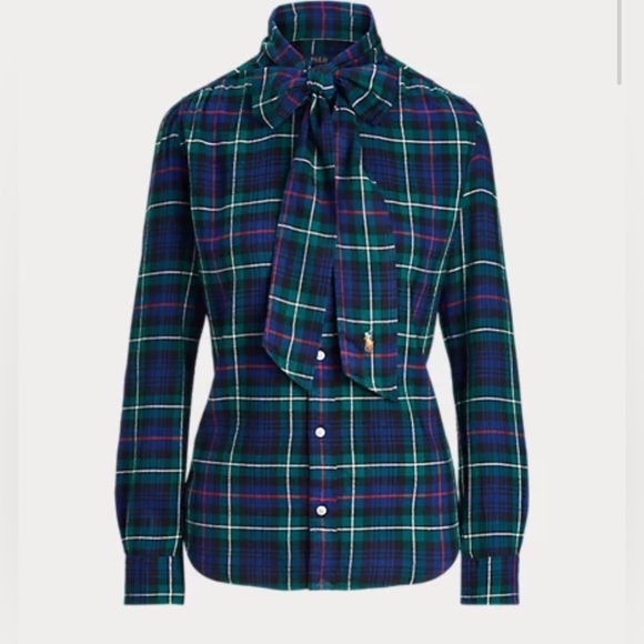Polo Ralph Lauren Tops - Polo Ralph Lauren - Women’s Tie-Neck Plaid - Size XXL